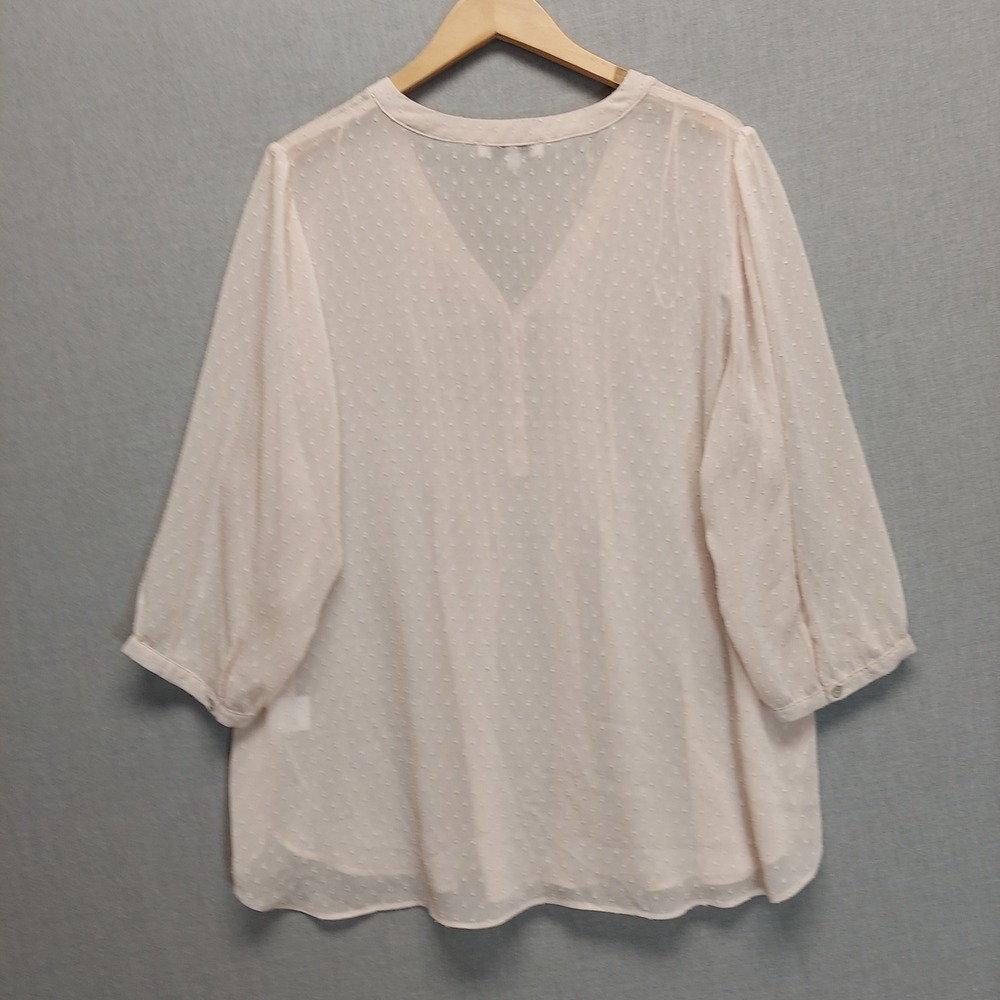 Rose + Olive Pink Swiss Dot‎ Blouse 2X Pintuck Boho Top Semi Sheer 3/4 Sleeve - Picture 7 of 15